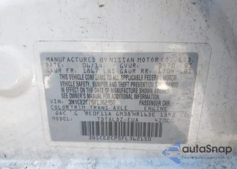 2015 Nissan Versa Note S (Sr)/S Plus/Sl/Sr/Sv из США, поврежденный, VIN 3N1CE2CP5FL362150